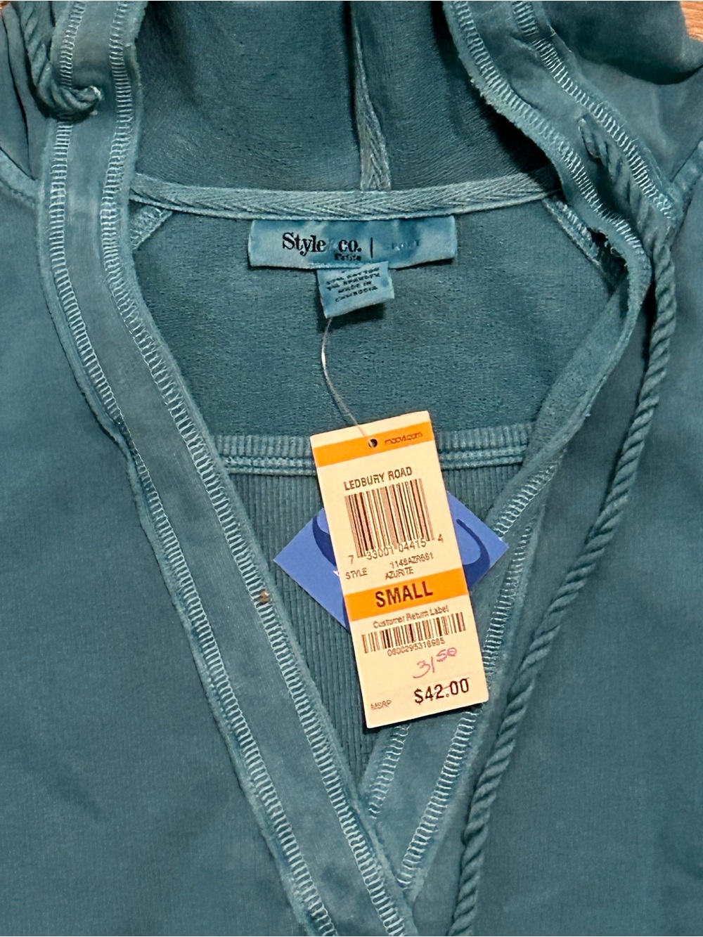 Style & Co. Teal Blue Hooded Pullover